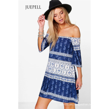 de Shoulder Boho Print Beach Vestido de mujer